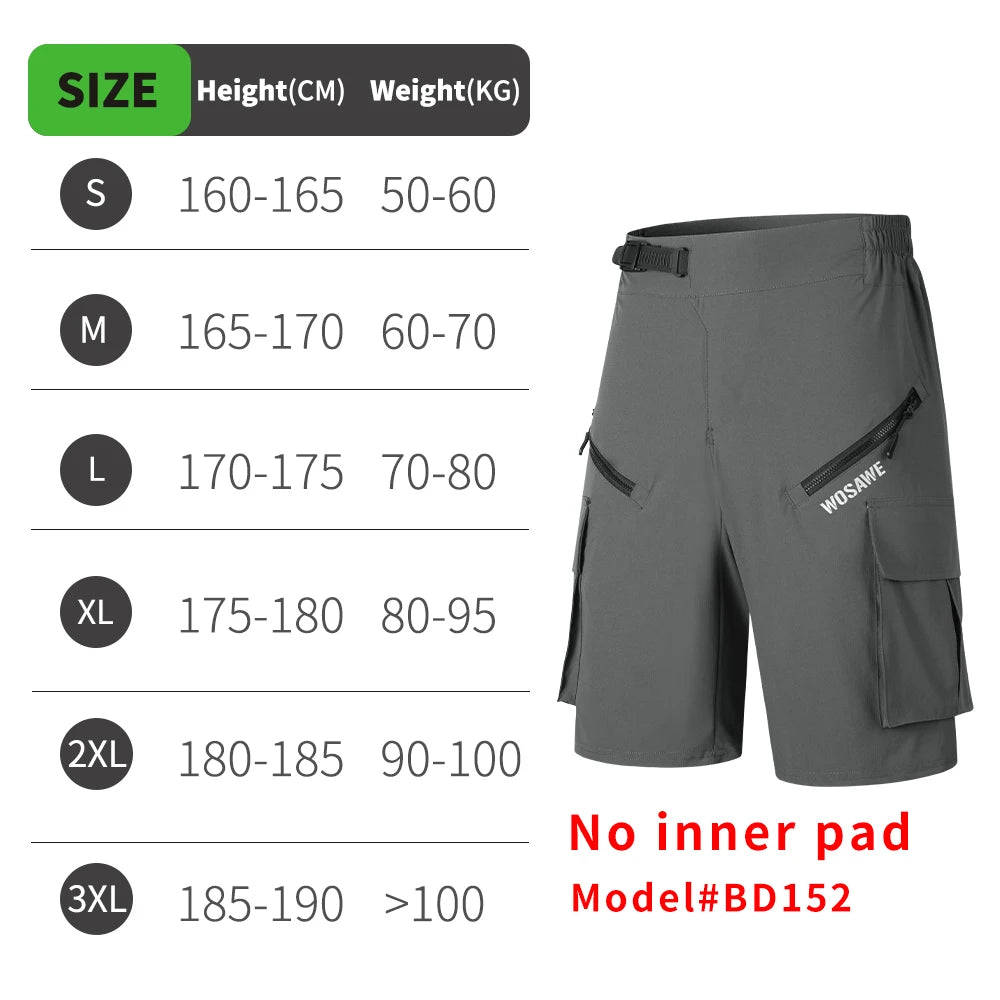 WOSAWE Summer MTB Shorts with Inner Sponge Padded Casual Bicycle Shorts Quick-drying Mountain Bike Short Pant Cycling Shorts
