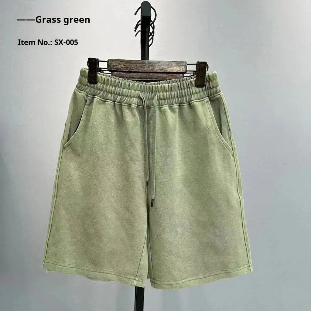 2026 Men's Casual Worn-out Washed Shorts for Spring and Summer Loose Solid Color Fashionable Streetwear Simple and Trendy