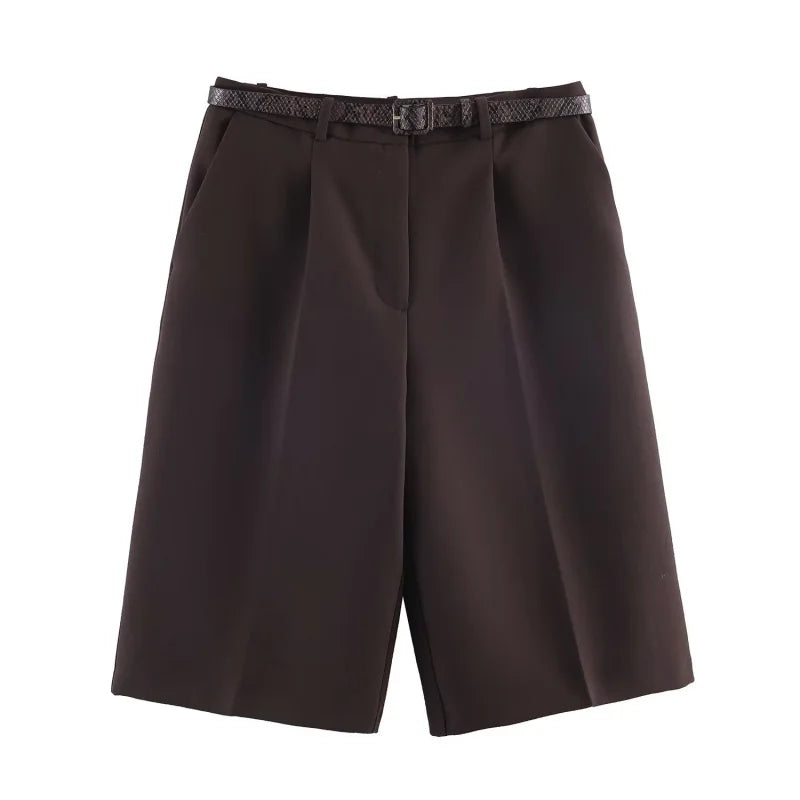 Summer Loose Pleated Mini Shorts With Belt Women High Waist Zipper Decoration Versatile Shorts Female Causal Wear 2026 New