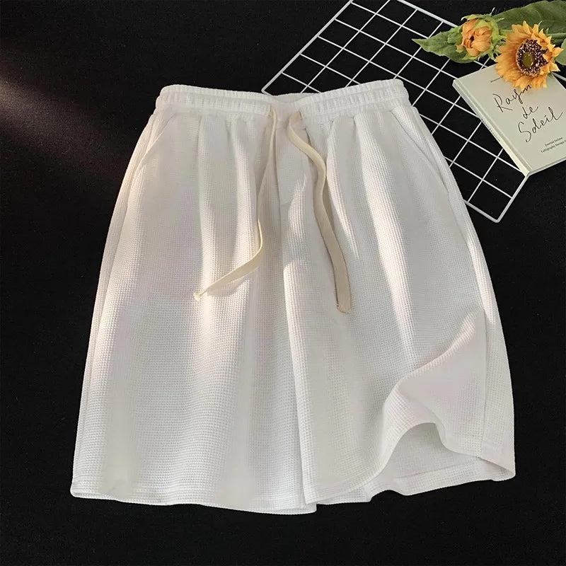 Khaki waffle shorts men's summer thin loose casual sports pants trendy brand heavyweight five inch shorts