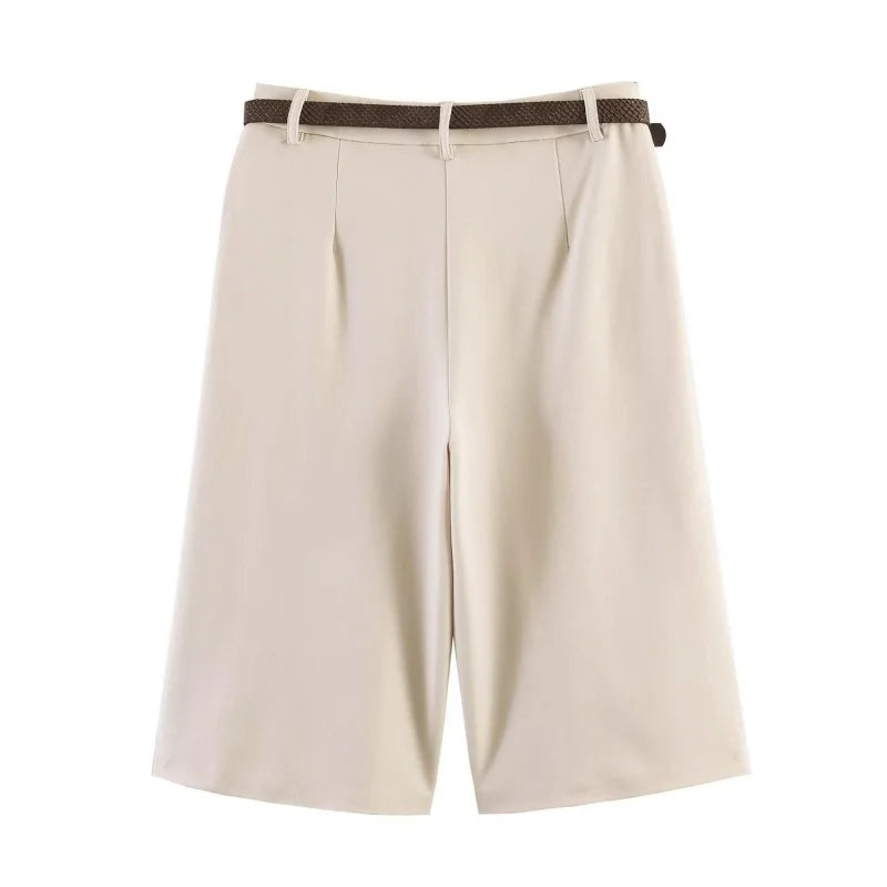 Summer Loose Pleated Mini Shorts With Belt Women High Waist Zipper Decoration Versatile Shorts Female Causal Wear 2026 New