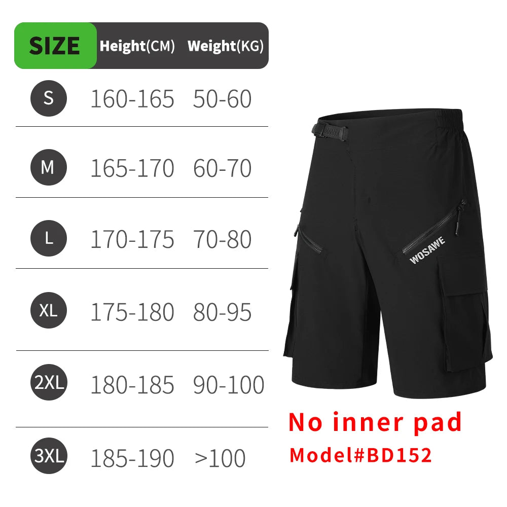WOSAWE Summer MTB Shorts with Inner Sponge Padded Casual Bicycle Shorts Quick-drying Mountain Bike Short Pant Cycling Shorts