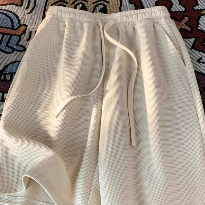 Khaki waffle shorts men's summer thin loose casual sports pants trendy brand heavyweight five inch shorts