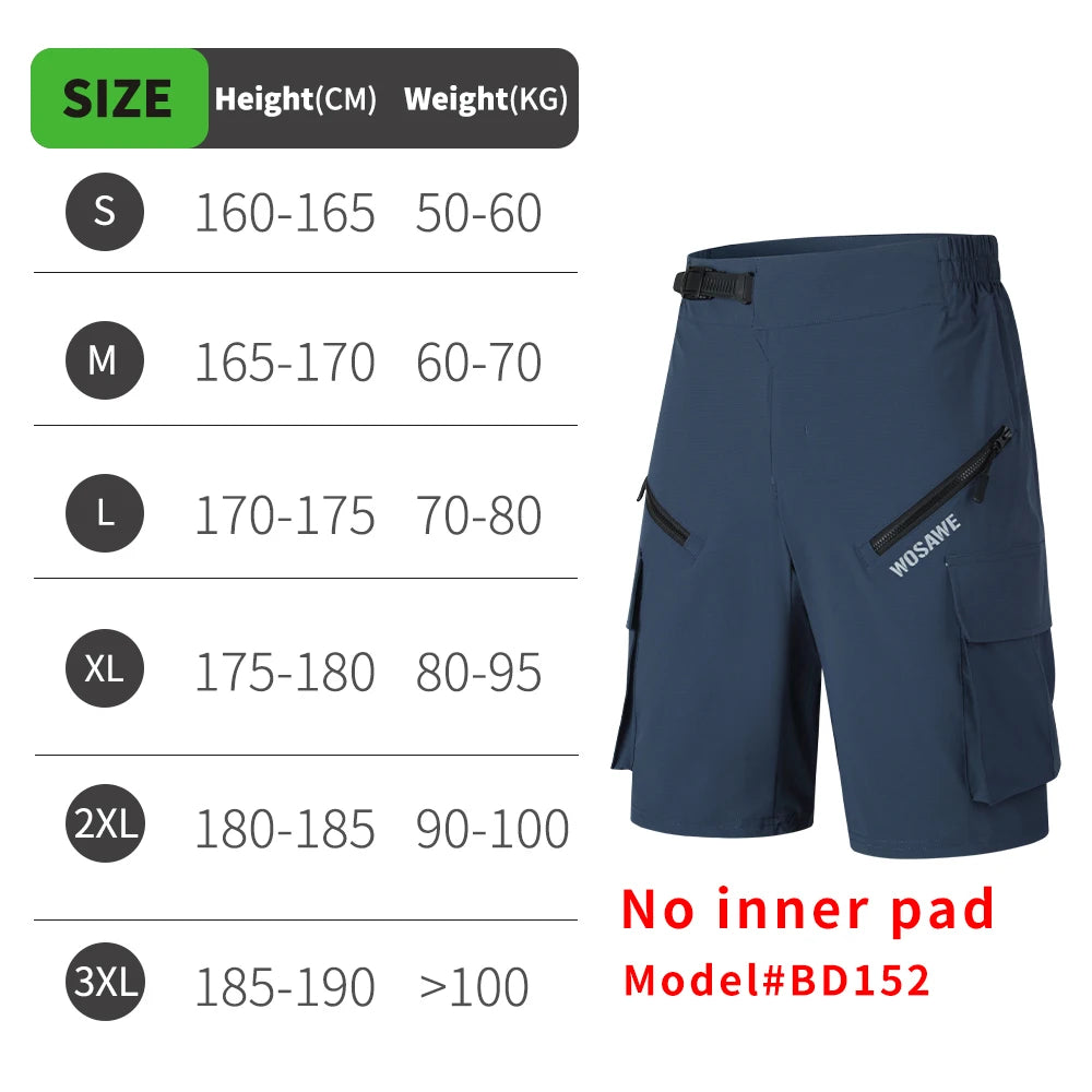 WOSAWE Summer MTB Shorts with Inner Sponge Padded Casual Bicycle Shorts Quick-drying Mountain Bike Short Pant Cycling Shorts