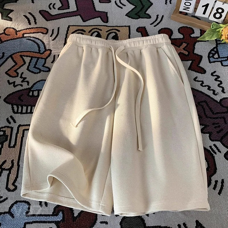 Khaki waffle shorts men's summer thin loose casual sports pants trendy brand heavyweight five inch shorts