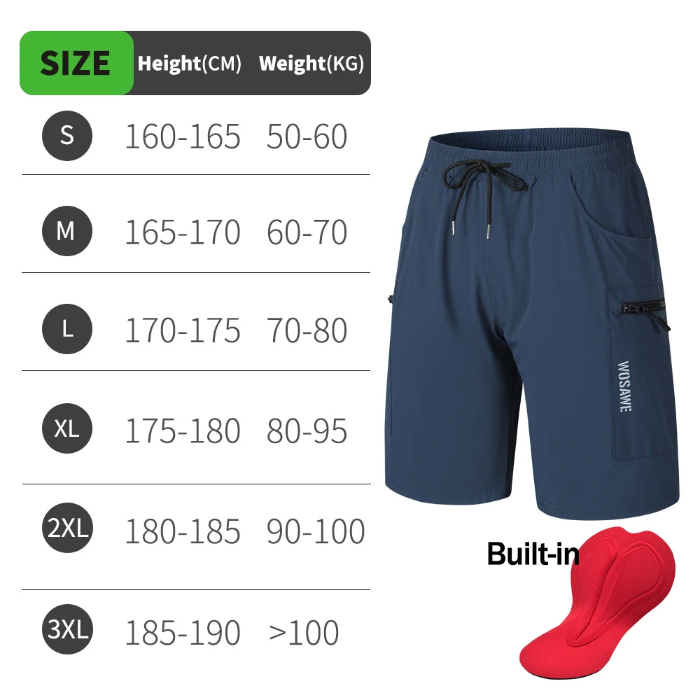 WOSAWE Summer MTB Shorts with Inner Sponge Padded Casual Bicycle Shorts Quick-drying Mountain Bike Short Pant Cycling Shorts