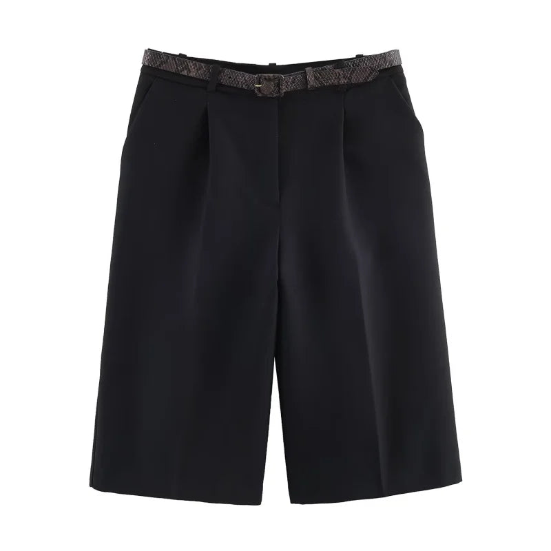 Summer Loose Pleated Mini Shorts With Belt Women High Waist Zipper Decoration Versatile Shorts Female Causal Wear 2026 New