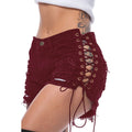 Sexy Ripped Tassel Jeans Streetwear High Waist Straight Denim Shorts 2026 Summer New Women Lace-Up Hole Hollow Out Jean Shorts